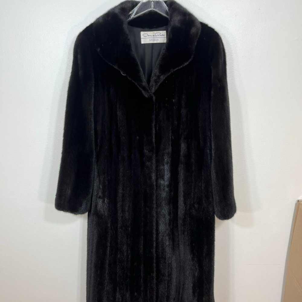Classic MINK fur coat Oscar de la Renta jet black Women Medium jacket 51" length